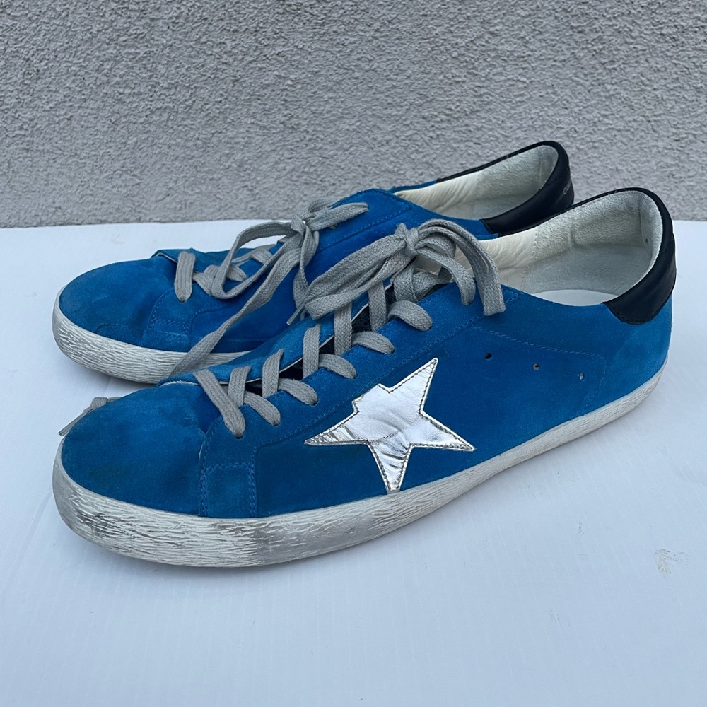 Golden Goose Blue Suede Sneakers with White Star and Black Heel